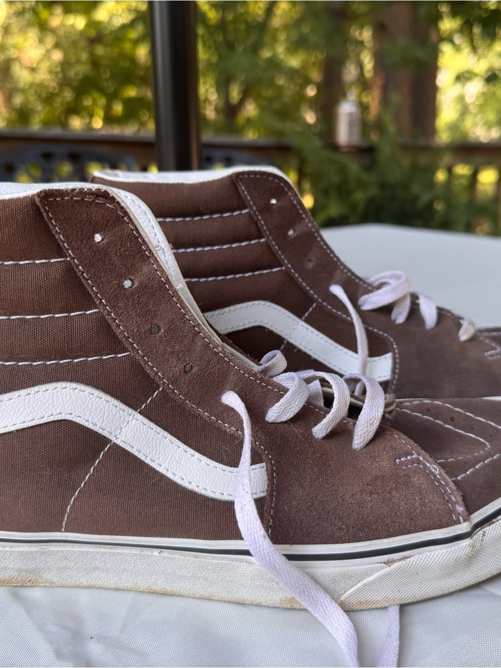 Vans Brown High-Top Sneakers with White Side Stripe